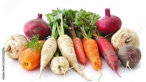 Root vegetables isolated on white background photo