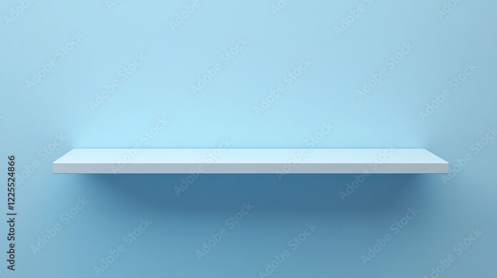 A simple white shelf against a light blue wall A simple white shelf against a light blue wall
