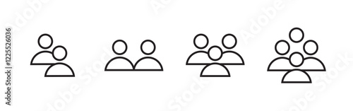 Business Team icons vector set. Group of people isolated.  Black silhouettes simple. Flat style. Vector