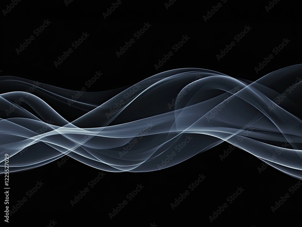 Naklejka premium Abstract white flowing lines creating a dynamic wave pattern on a black background