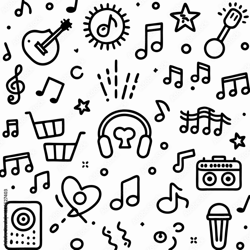 Fototapeta premium Doodle Music Festival Background Pattern