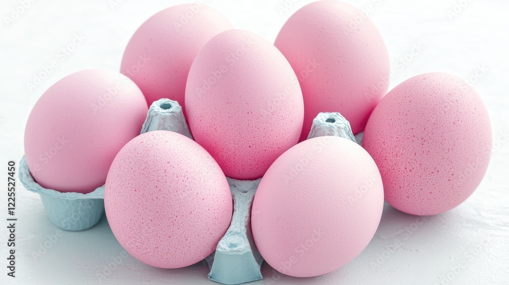 Pink eggs in carton on white background; food photography for recipe blogs Pink eggs in carton on white background; food photography for recipe blogs