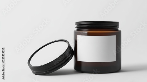 Amber Glass Jar with Black Lid and Blank Label