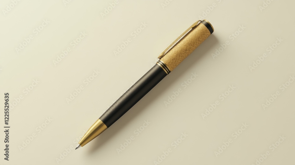 Elegant Gold And Black Pen On Beige Background Elegant Gold And Black Pen On Beige Background