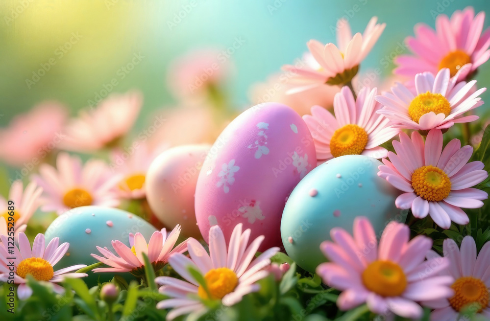 A Collection of Colorful Easter Eggs Beautifully Surrounded by Lovely Flowers Blooms A Collection of Colorful Easter Eggs Beautifully Surrounded by Lovely Flowers Blooms