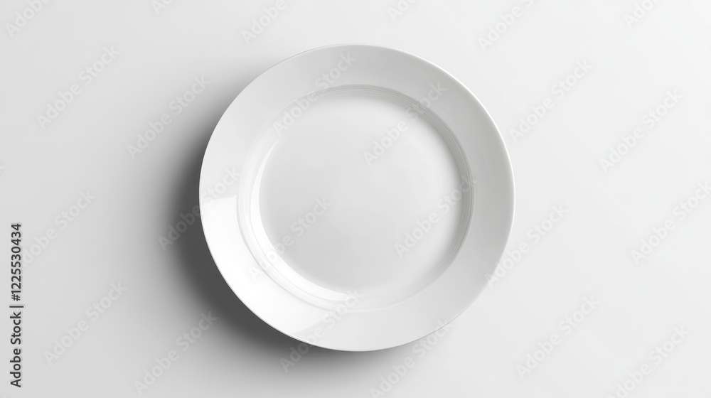A single white dinner plate on a white background A single white dinner plate on a white background