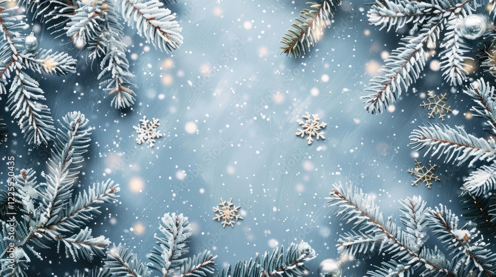 Winter-themed background with space for decoration and snowflakes Winter-themed background with space for decoration and snowflakes