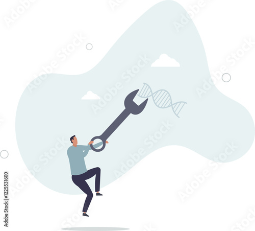 Biohacking as personal body medicine DNA improvement tiny person concept.flat characters.