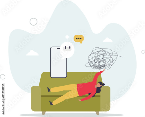 Chatbots in psychotherapy with digital mental support .Psychology specialist as AI technology for automated depression, anxiety and stress assistance.flat characters.