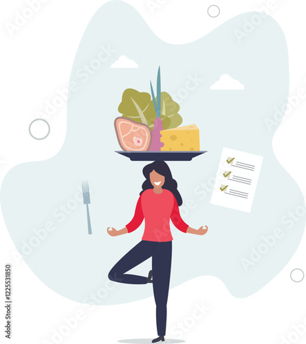 Healthy meal planning with daily food ingredients list.Weekly eating schedule with plan for slimming, detox and wellness.flat characters.