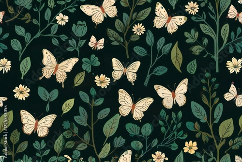 seamless floral pattern with butterflies