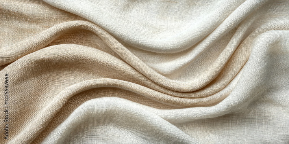 Fototapeta premium A smooth, luxurious fabric with gentle waves in beige and cream, showcasing texture and elegance.