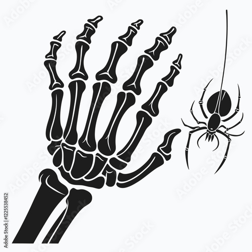 Halloween Skeleton Hand with Spider Silhouette Vector Illustration on a white background