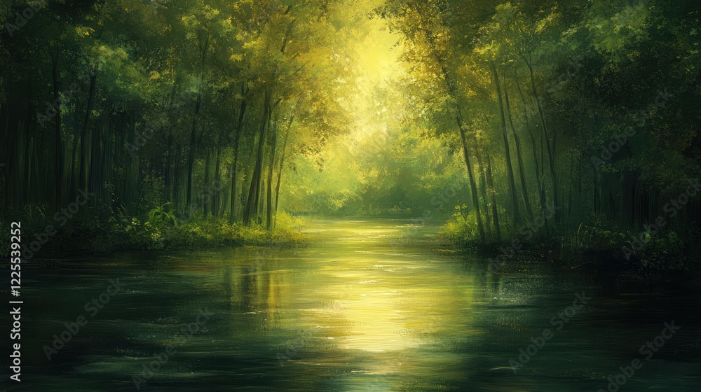 Obraz premium Serene Forest River Scene A Tranquil Summer Day