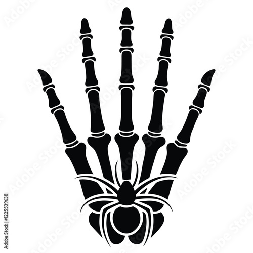 Halloween Skeleton Hand with Spider Silhouette Vector Illustration on a white background