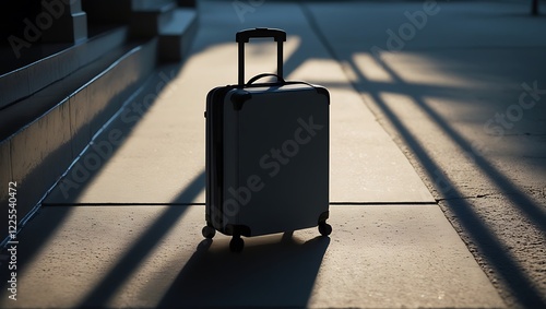 Suitcase Left on a Doorstep with Shadows Representing Sudden Departure and Abandonment

