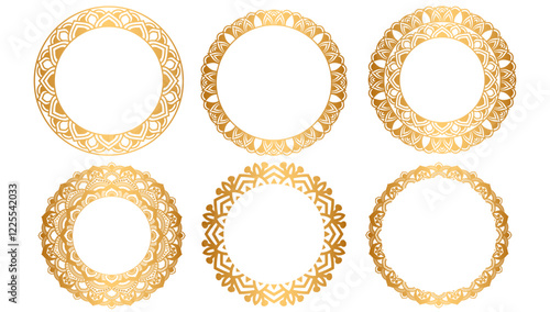 Indian flower mandala art with luxury golden circle frame transparent vintage gold circular pattern	
