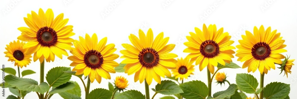 Obraz premium Bright sunflower petals on a crisp white background, Garden, White background