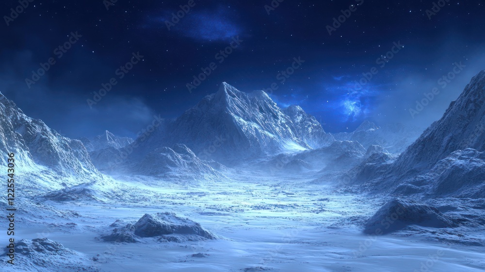 A Snowy Mountain Range Under a Starry Night Sky A Snowy Mountain Range Under a Starry Night Sky