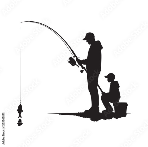 people fishing silhouette vector illustration