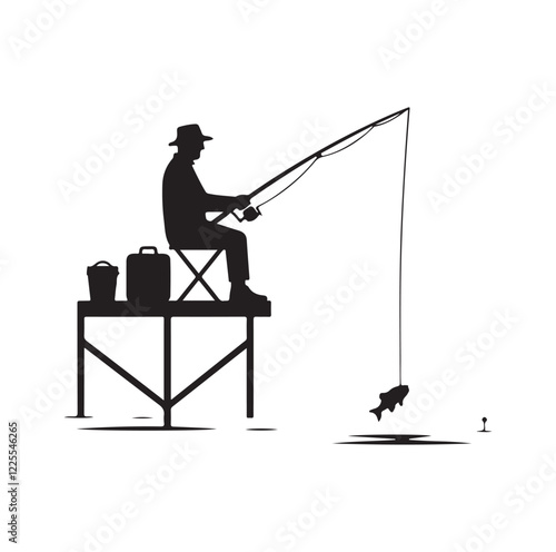 people fishing silhouette vector illustration