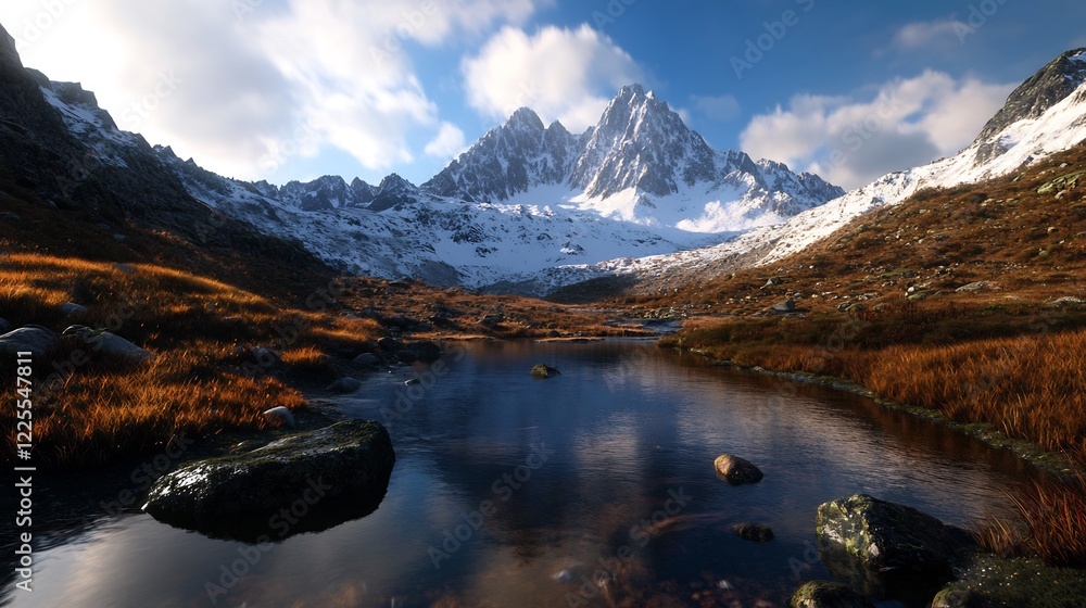 Obraz premium Majestic Mountain Lake Reflection: A Serene Autumn Landscape