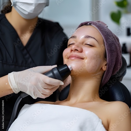 Woman receiving facial treatment, clinic, skincare, relaxing (1)