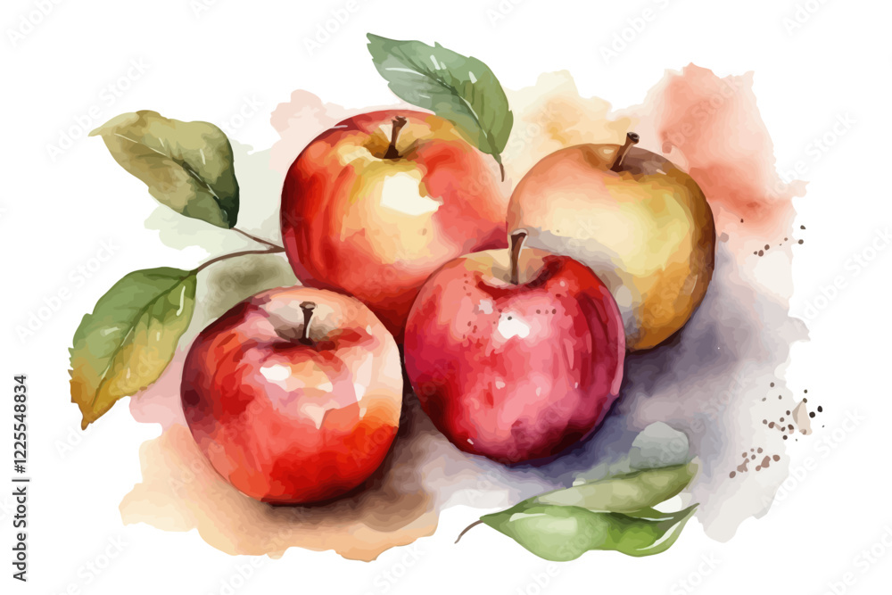 Background with watercolor apple. Hand drawn illustration.