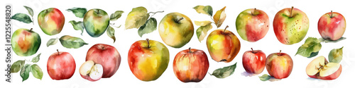 Obraz na płótnie Set of watercolor apple. Hand drawn illustration. w salonie