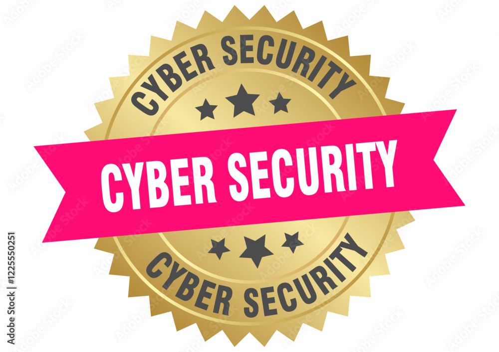 cyber security. cyber security round pink and gold label isolated on transparent background cyber security. cyber security round pink and gold label isolated on transparent background