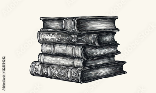 Vintage Engraved Stack of Books Vector Illustration for Minimalist Design