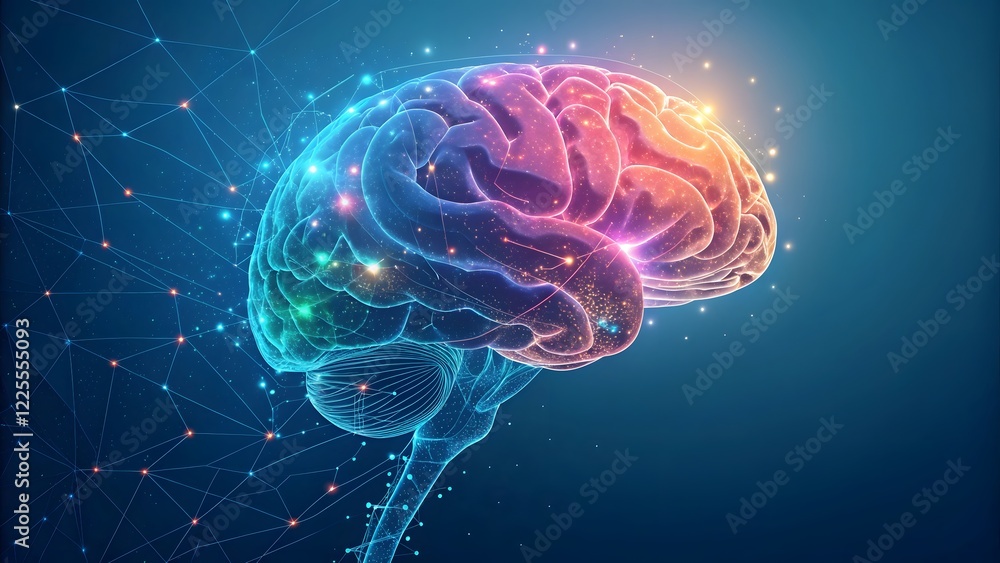 Fototapeta premium Colorful Digital Brain Visualization with Glowing Connections
