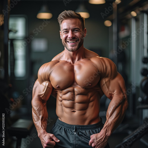 A strong bodybuilder show muscles