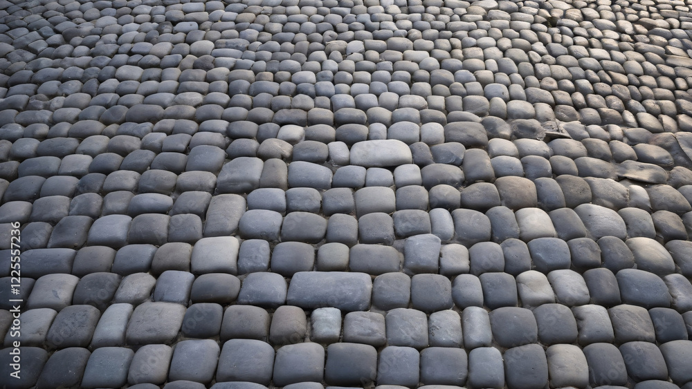 Fototapeta premium Intricate Textured Stone Pavement in Engaging Urban Setting Across the Cityscape