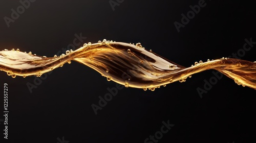 Liquid splash on black background with flowing liquid gold forming a conceptual dna structure