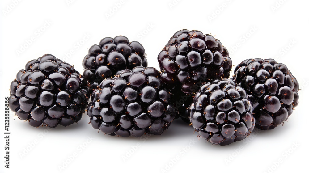 Fresh blackberries arranged on white background, showcasing their vibrant color, natural shine, and plump shape, perfect for desserts or healthy snacks. Fresh blackberries arranged on white background, showcasing their vibrant color, natural shine, and plump shape, perfect for desserts or healthy snacks.