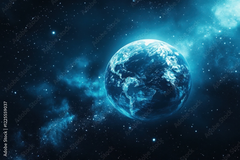 Obraz premium Vibrant view of Earth from space showcasing blue oceans and swirling clouds