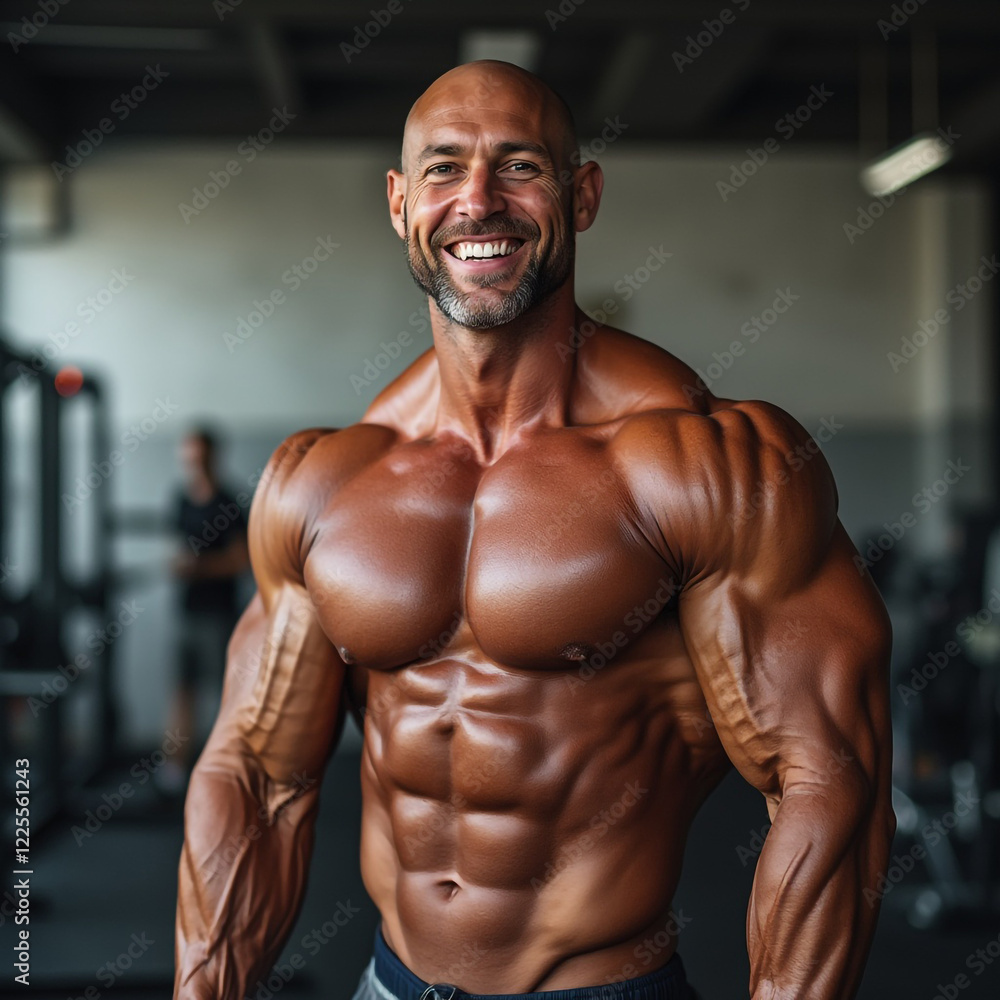 Fototapeta premium A strong bodybuilder show muscles
