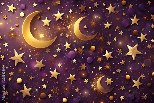 Abstract background with crescent moons and stars, perfect for celestial and festive designs.