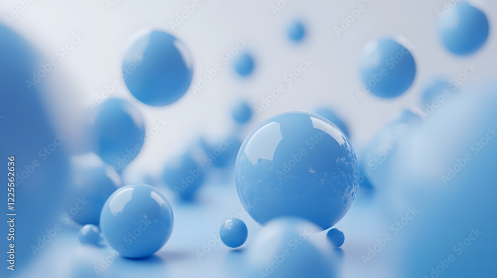 Abstract 3D Rendering background with blue bouncing balls.