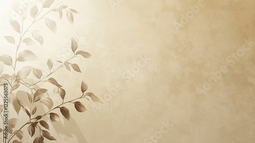 Beige Background with Delicate Brown Leaf Branches