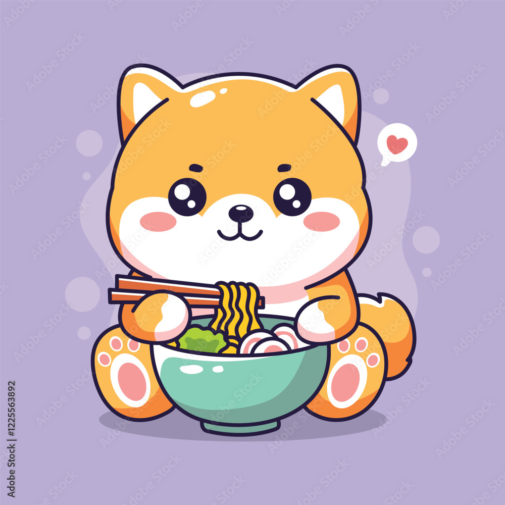 Cute kawaii dog eating ramen. Vector illustration Cute kawaii dog eating ramen. Vector illustration
