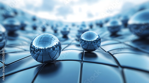 Abstract 3D Rendering background with blue bouncing balls.