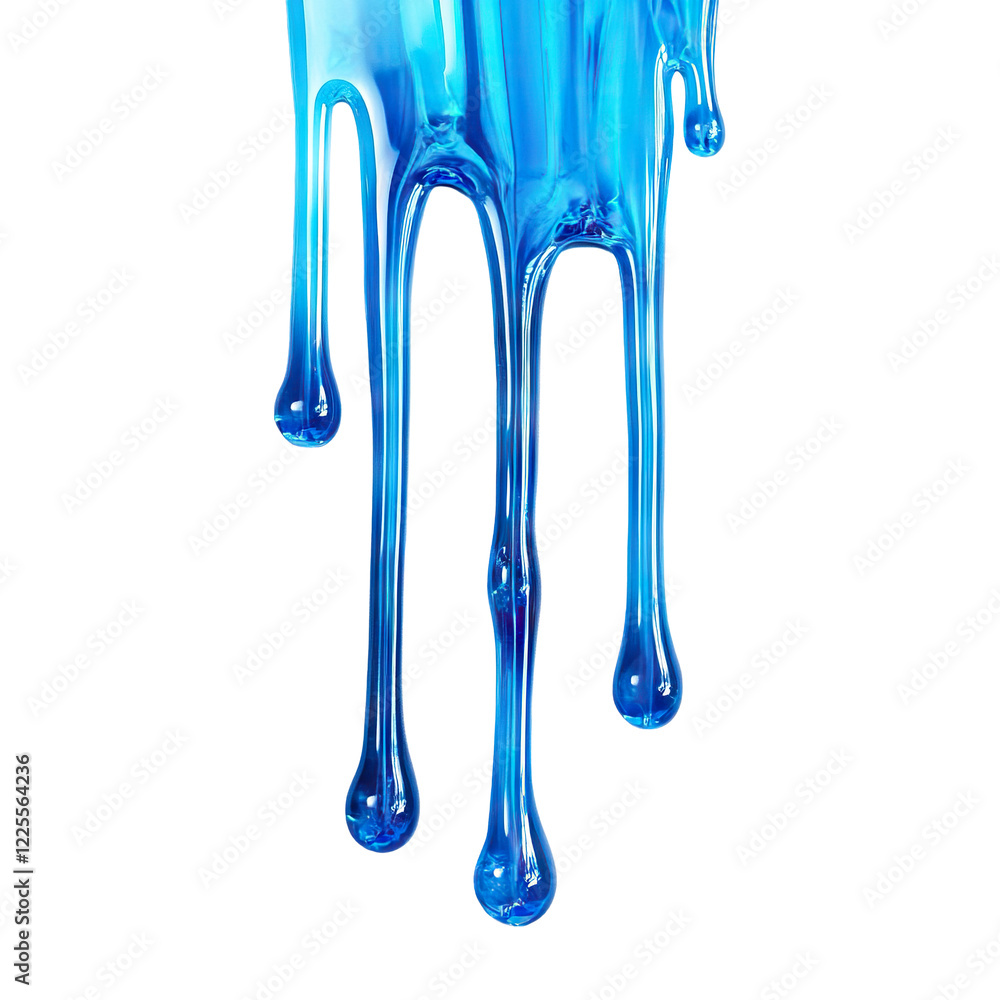Glossy blue liquid dripping in smooth streams, isolated on transparent cutout background Glossy blue liquid dripping in smooth streams, isolated on transparent cutout background