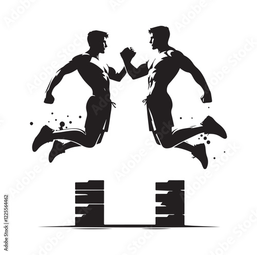 men jumping chest bump  silhouette vector illustration
