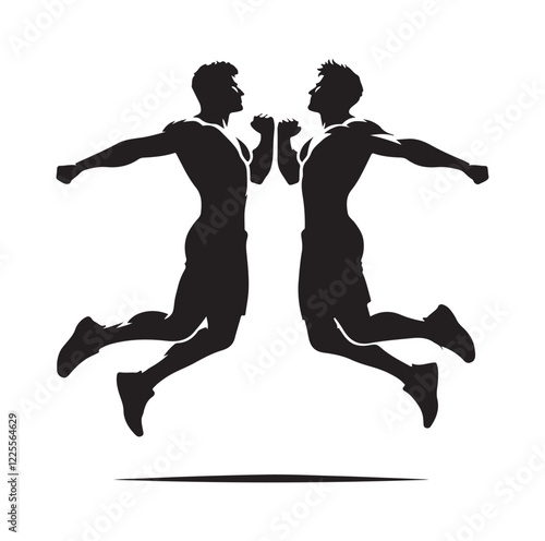 men jumping chest bump  silhouette vector illustration
