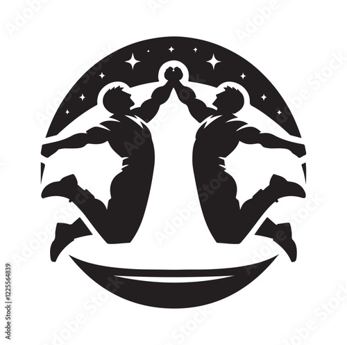 men jumping chest bump  silhouette vector illustration
