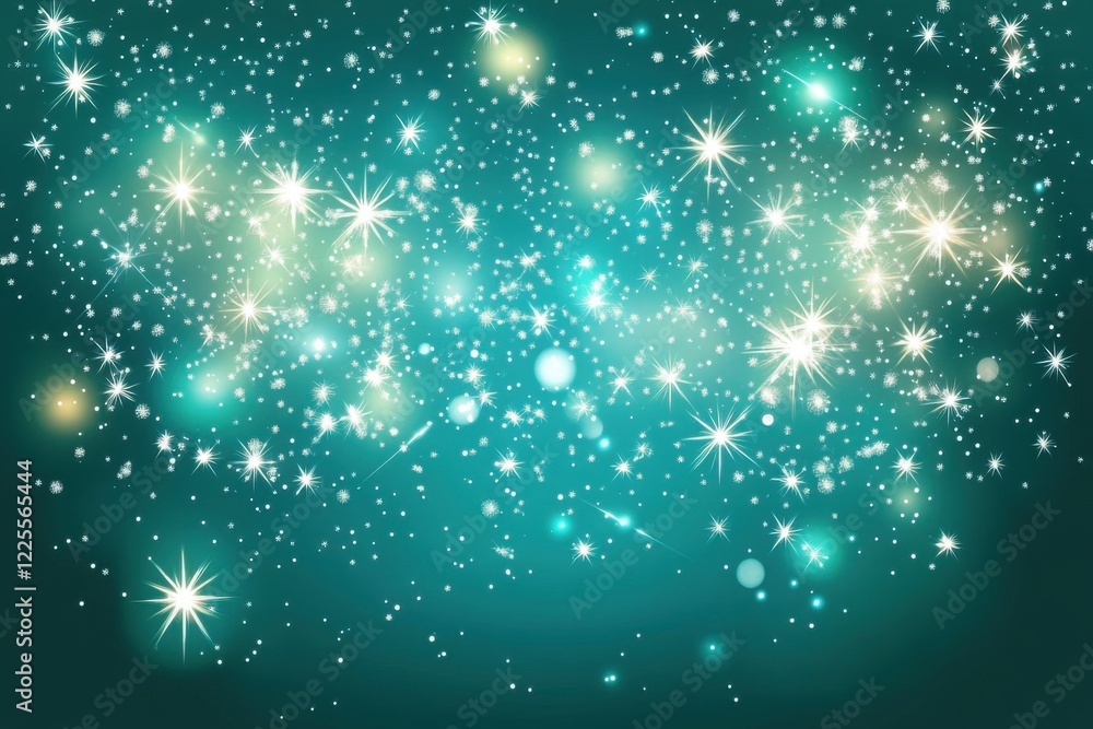 Glowing abstract background with sparkling stars and bokeh lights on a teal gradient Glowing abstract background with sparkling stars and bokeh lights on a teal gradient