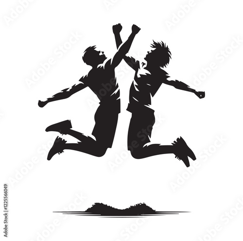 men jumping chest bump  silhouette vector illustration
