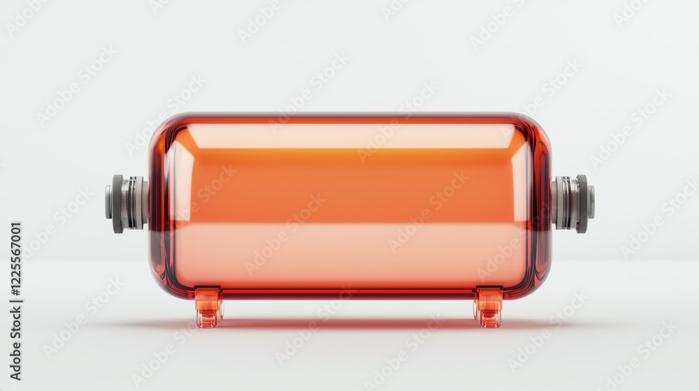 A modern orange energy storage device on a clean, white background. A modern orange energy storage device on a clean, white background.